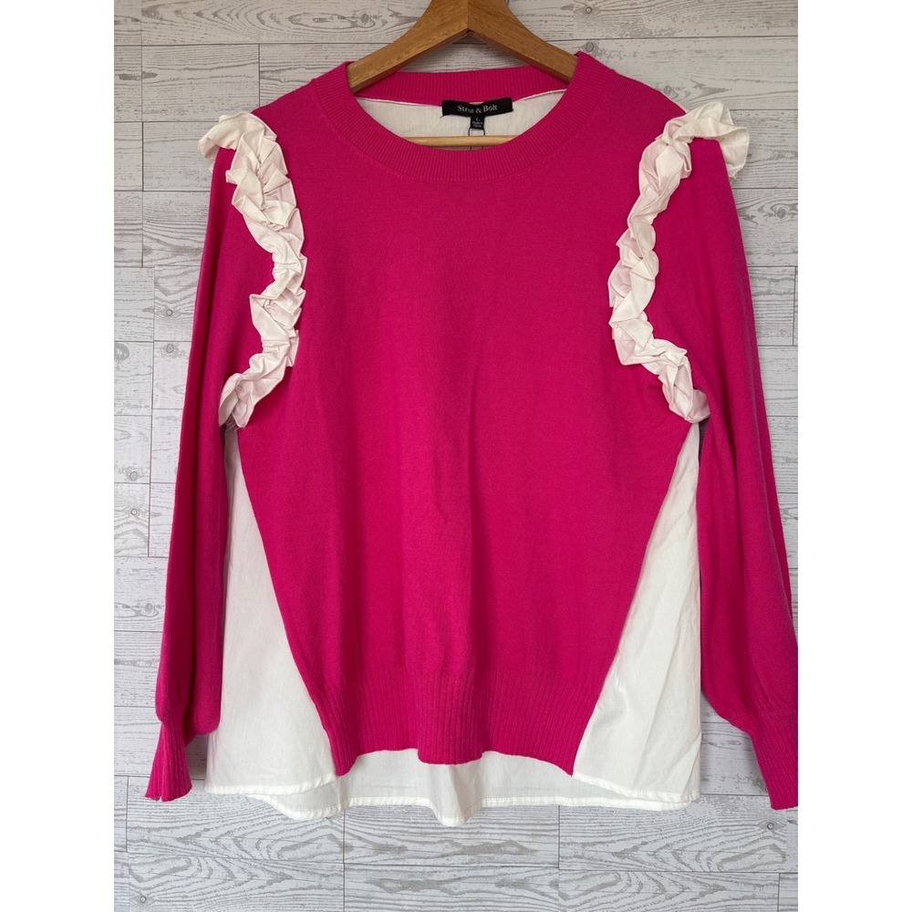 NWT‎ Pink Blouse White Ruffle cottagecore Large Coquette feminine